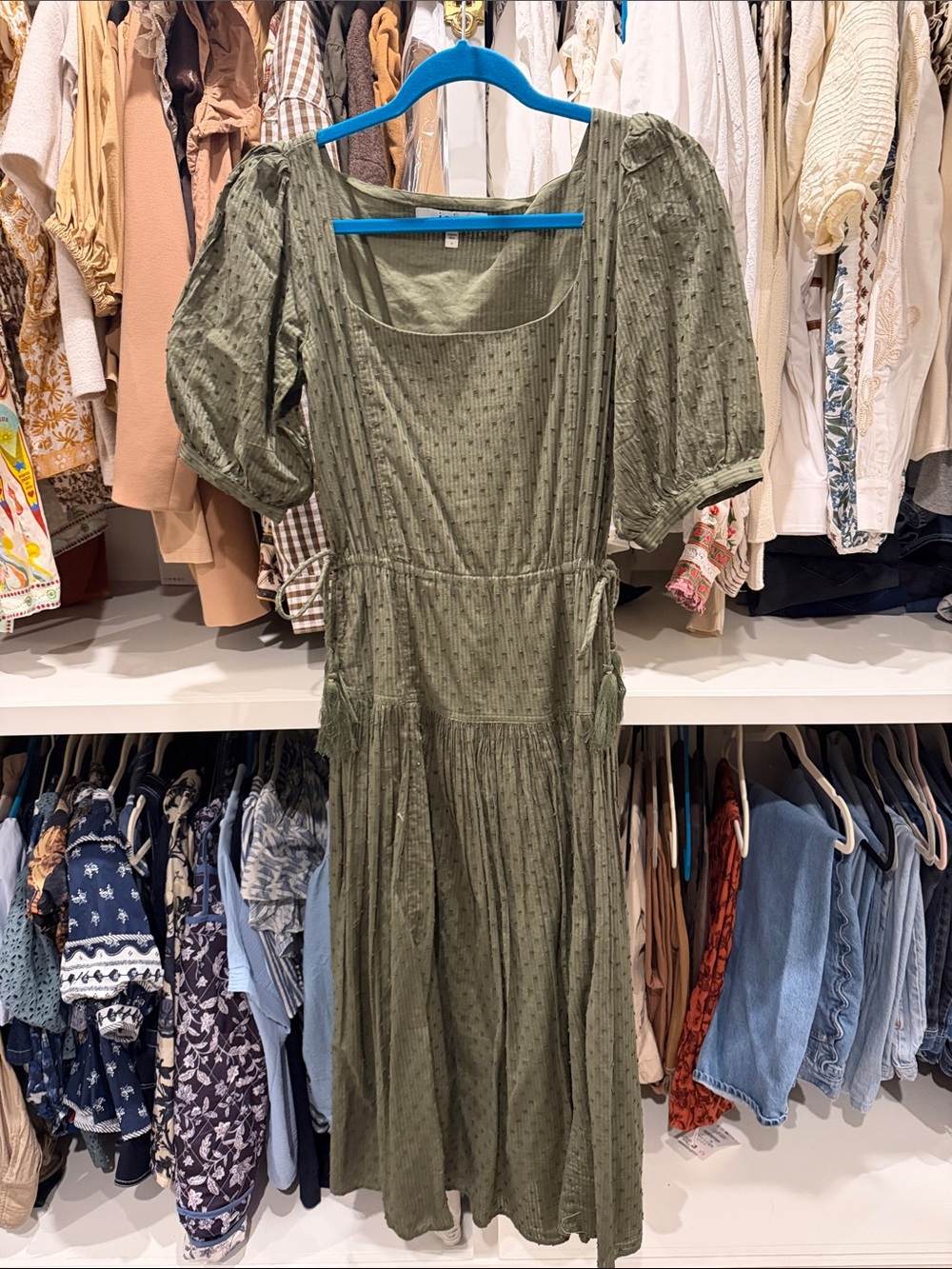 Joie Olive Green Puff Sleeve Midi Dress